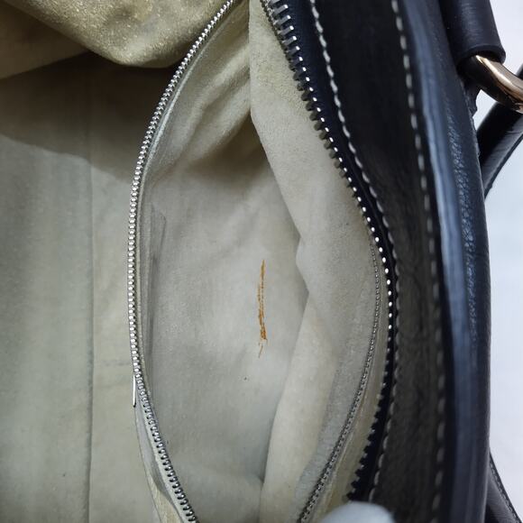 Marc Jacobs Black Leather Pushlock Pocket Double Handles Zipper Satchel Bag - Picture 10 of 16